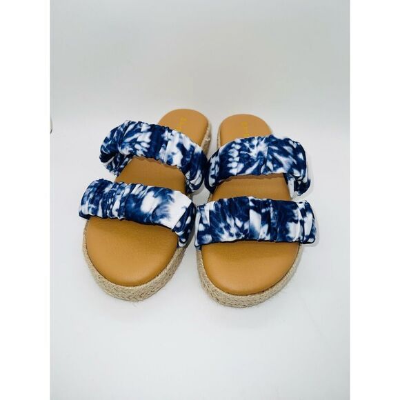 Bamboo Navy Tie-Dye Superb Double-Strap Platform Slide Sandals Size 6 New - Picture 3 of 9
